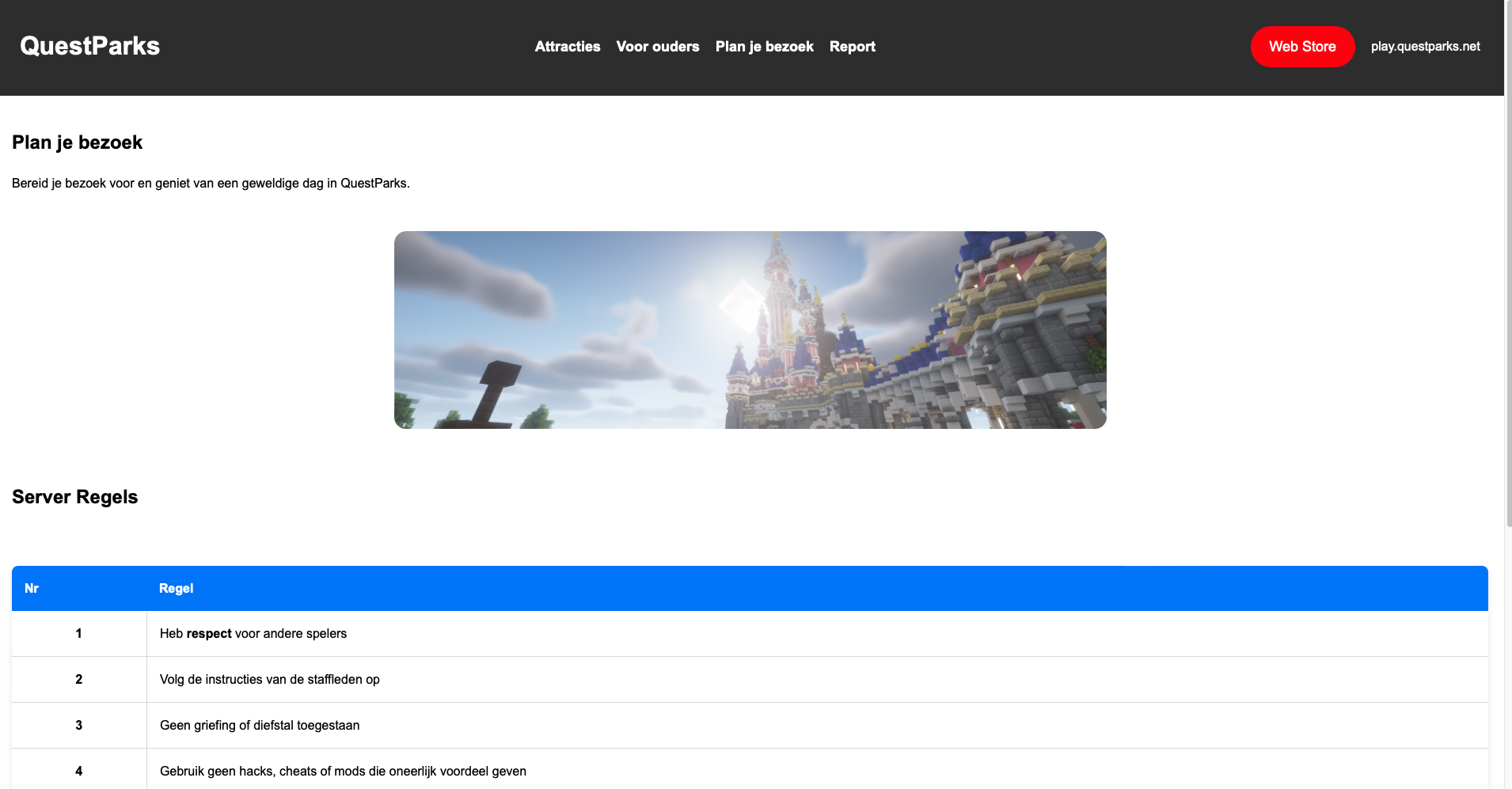 Fantasiecraft Minecraft server website